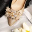 Glitzernden Gold Brautschuhe 2019 Leder Spitze Blumen Pailletten Perle Strass 9 cm Stilettos Spitzschuh Hochzeit Pumps