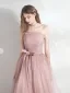 Schöne Rosa Ballkleider 2021 A Linie Bandeau Schleife Ärmellos Rückenfreies Lange Ball Festliche Kleider