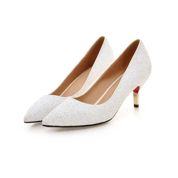 Glittrande Silver Brudskor 2019 Paljetter Polyester 7 cm Stilettklackar Spetsiga Bröllop Pumps