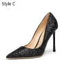 Sparkly Silver Black Wedding Shoes 2019 Leather Sequins 10 cm Stiletto Heels Pointed Toe Wedding Pumps