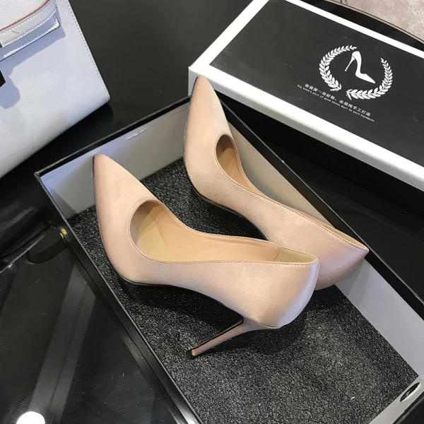 Chic / Belle Champagne Chaussure De Mariée 2019 Cuir 10 cm Talons Aiguilles À Bout Pointu Mariage Escarpins