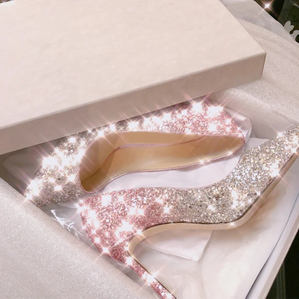 Glitter Gradiëntkleur Avond Pumps 2019 Leer Pailletten 8 cm Naaldhakken / Stiletto Spitse Neus Pumps