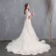 Élégant Champagne Robe De Mariée 2018 Princesse En Dentelle Appliques Encolure Dégagée Dos Nu Manches Courtes Chapel Train Mariage