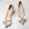 Chic / Beautiful Black See-through Dating Pumps 2019 Leather Bow Rhinestone 6 cm Stiletto Heels Pointed Toe Pumps