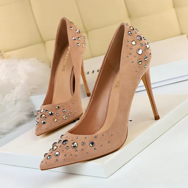 Chic / Beautiful Black Suede Prom Pumps 2019 Rhinestone 10 cm Stiletto Heels Pointed Toe Pumps