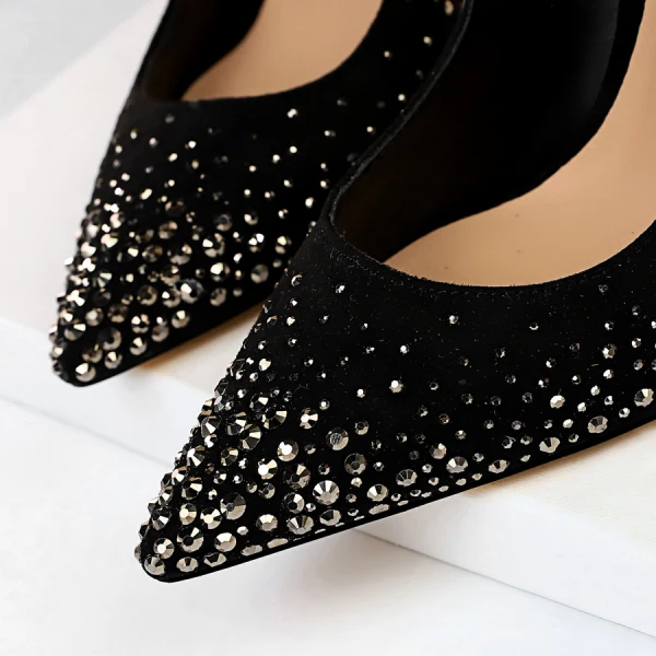 Mooie / Prachtige Zwarte Avond Pumps 2019 Suede Rhinestone 10 cm Naaldhakken / Stiletto Spitse Neus Pumps
