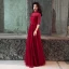 Chic / Beautiful Burgundy Evening Dresses  2019 A-Line / Princess High Neck Spotted Bow 1/2 Sleeves Floor-Length / Long Formal Dresses