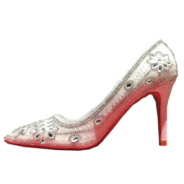 Chic / Beautiful Silver Wedding Shoes 2019 Crystal Rhinestone 9 cm Stiletto Heels Pointed Toe Wedding Pumps