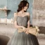 Charming Grey Glitter Prom Dresses 2021 A-Line / Princess Off-The-Shoulder Sleeveless Backless Floor-Length / Long Prom Formal Dresses
