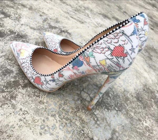Chic / Beautiful Casual Color block Cartoon Pumps 2019 Leather Printing 12 cm Stiletto Heels Pointed Toe Pumps