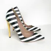 Chic / Beautiful Black White Striped Casual Pumps 2019 12 cm Stiletto Heels Pointed Toe Pumps