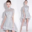 Chic / Belle Argenté Robe De Cocktail 2018 Princesse En Dentelle Fleur Ceinture Paillettes Col Haut Manches Courtes Asymétrique Robe De Ceremonie