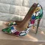 Unieke Multi-Kleuren Straatkleding Pumps 2019 Leer Slangenprint 12 cm Naaldhakken / Stiletto Spitse Neus Pumps