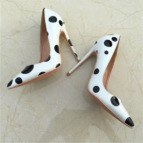 Chic / Belle Blanche Rendez-vous Escarpins 2019 Noire Tachetée Cuir 12 cm Talons Aiguilles À Bout Pointu Escarpins