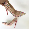 Chic / Beautiful Nude Evening Party Pumps 2019 Leather Multi-Colors Rivet 12 cm Stiletto Heels Pointed Toe Pumps