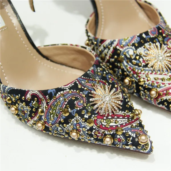 Chic / Beautiful Black Evening Party Womens Shoes 2019 Ankle Strap Pearl Rhinestone 5 cm Stiletto Heels Pointed Toe High Heels