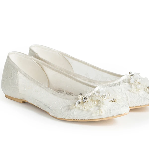 Elegante Weiß Brautschuhe 2019 Spitze Perle Strass Pailletten Spitzschuh Hochzeit High Heels