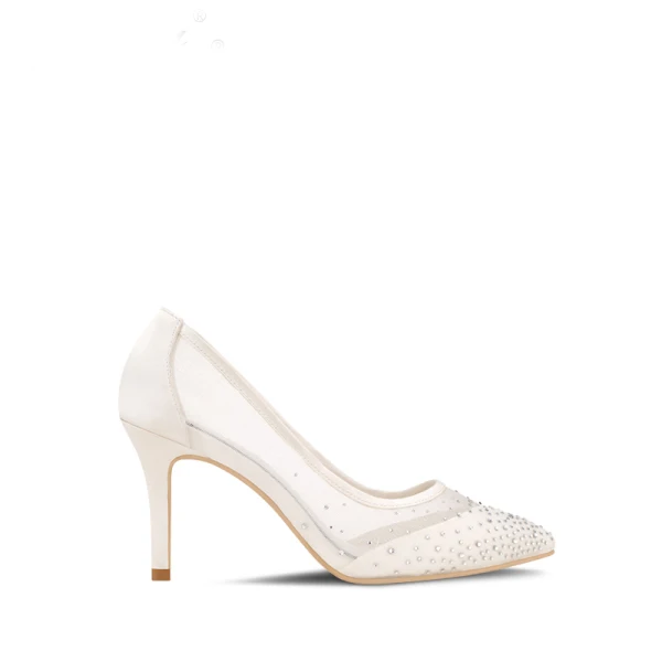 Elegant White Wedding Shoes 2019 Leather Rhinestone 8 cm Stiletto Heels Pointed Toe Wedding Pumps