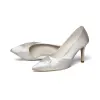 Luxury / Gorgeous White Wedding Shoes 2019 Leather Satin 8 cm Stiletto Heels Pointed Toe Wedding Pumps