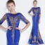 Scintillantes Grape Robe De Soirée 2018 Trompette / Sirène Glitter Paillettes Brodé Encolure Dégagée 1/2 Manches Longue Robe De Ceremonie