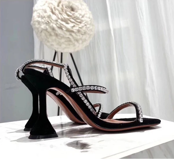 Sexy Noire Cocktail Faux Diamant Sandales Femme 2021 9 cm Talons Aiguilles Bride Cheville Peep Toes / Bout Ouvert Escarpins Talons Hauts