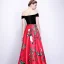 Chic / Beautiful Red Evening Dresses  2018 A-Line / Princess Metal Sash Printing Off-The-Shoulder Backless Sleeveless Floor-Length / Long Formal Dresses