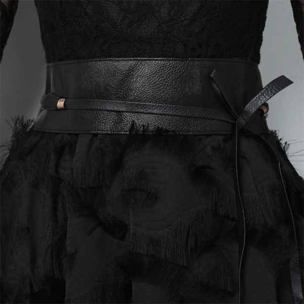 Elegant Black Evening Dresses  2019 A-Line / Princess V-Neck Lace Tassel Bow Long Sleeve Knee-Length Formal Dresses