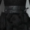 Élégant Noire Robe De Soirée 2019 Princesse V-Cou En Dentelle Gland Noeud Manches Longues Mi-Longues Robe De Ceremonie