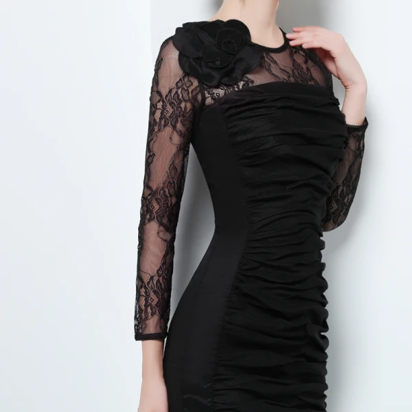 Sexy Noire Robe De Soirée 2019 Encolure Dégagée Appliques En Dentelle Manches Longues Courte Robe De Ceremonie
