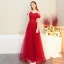 Chic / Belle Rouge Robe De Soirée 2019 Princesse Bretelles Spaghetti Noeud Dos Nu 3/4 Manches Longue Robe De Ceremonie