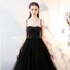 Eleganckie Czarne Sukienki Na Bal 2018 Princessa Spaghetti Pasy Bez Pleców Bez Rękawów Trenem Sweep Sukienki Wizytowe