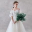 Elegant Ivory Wedding Dresses 2019 A-Line / Princess Spaghetti Straps Bow Appliques Lace Flower Sequins Short Sleeve Backless Court Train