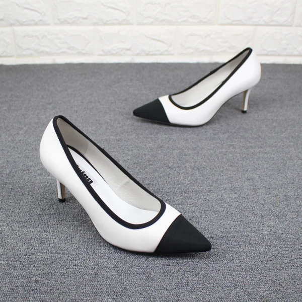 Chic / Beautiful Black White Casual Pumps 2019 Leather 7 cm Stiletto Heels Pointed Toe Pumps