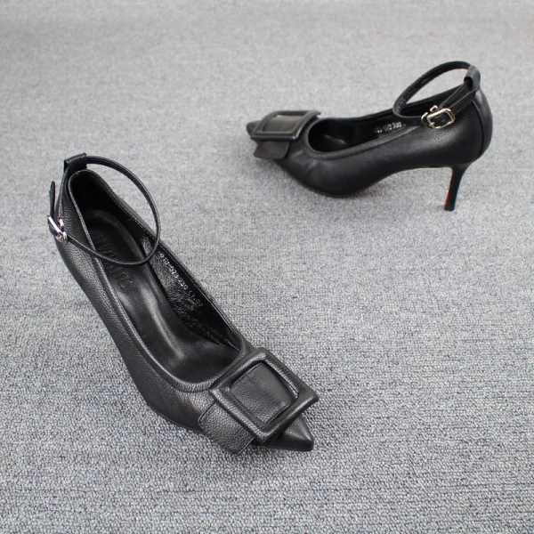 Fine Khaki Casual Damesko 2019 Lær Ankelstropp Spenne 7 cm Stiletthæler Spisse Pumps