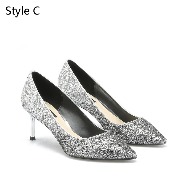 Sparkly Silver Evening Party Pumps 2019 Leather Sequins 6 cm Stiletto Heels Pointed Toe Pumps