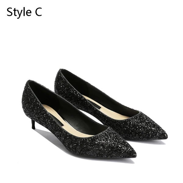 Schöne Silber Abend Pumps 2019 Leder Pailletten 4 cm Stilettos Spitzschuh Low Heel Pumps