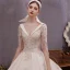 Charmant Champagner Brautkleider / Hochzeitskleider Ballkleid 2019 Tiefer V-Ausschnitt Perlenstickerei Quaste Perle Spitze Blumen Pailletten Kurze Ärmel Rückenfreies Königliche Schleppe