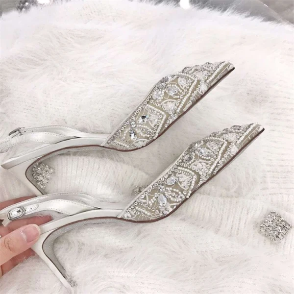 Fine Svart Aften Damesko 2019 Lær Beading Krystall Rhinestone 10 cm Stiletthæler Spisse Høyhælte