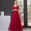 Chic / Beautiful Burgundy Evening Dresses  2019 A-Line / Princess V-Neck Lace Sequins 1/2 Sleeves Backless Floor-Length / Long Formal Dresses