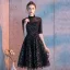 Chic / Beautiful Black Homecoming Graduation Dresses 2019 A-Line / Princess High Neck 1/2 Sleeves Sequins Knee-Length Formal Dresses