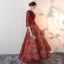 Chic / Belle Bordeaux Robe De Soirée Princesse 2018 Dentelle Impression Noeud Encolure Dégagée Avec Châle Manches Courtes Dos Nu Longue Robe De Ceremonie