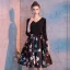 Chic / Beautiful Black Party Dresses 2019 A-Line / Princess V-Neck Bow Printing 3/4 Sleeve Backless Short Formal Dresses