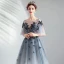 Elegant Gradient-Color Evening Dresses  2019 A-Line / Princess Scoop Neck Beading Pearl Lace Flower 1/2 Sleeves Backless Floor-Length / Long Formal Dresses