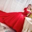 Chic / Beautiful Red Wedding Dresses 2019 A-Line / Princess Off-The-Shoulder Pearl Rhinestone Appliques Lace Flower Short Sleeve Backless Cathedral Train