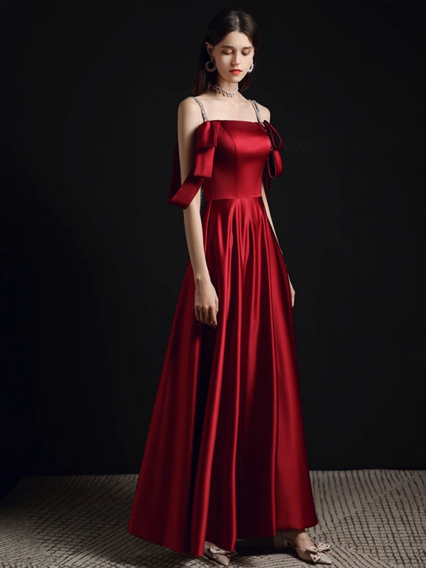 Fashion Burgundy Evening Dresses  2021 A-Line / Princess Spaghetti Straps Sleeveless Backless Floor-Length / Long Formal Dresses