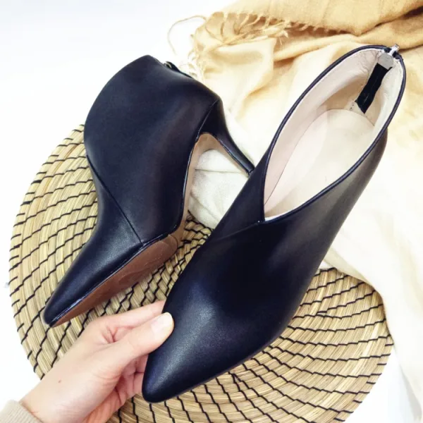 Simple Beige Désinvolte Bottes Femme 2019 Cuir 7 cm Talons Aiguilles À Bout Pointu Bottes
