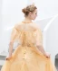 Charming Gold Evening Dresses  2019 A-Line / Princess Scoop Neck Beading Crystal Sequins Lace Flower Short Sleeve Backless Floor-Length / Long Formal Dresses