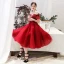 Chic / Beautiful Burgundy Homecoming Graduation Dresses 2019 A-Line / Princess Scoop Neck Beading Crystal Lace Flower Short Sleeve Backless Knee-Length Formal Dresses
