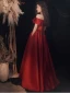 Chic / Belle Bordeaux Satin Robe De Bal 2021 Princesse De l'épaule Manches Courtes Dos Nu Longue Robe De Ceremonie