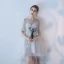 Elegant Grey A-Line / Princess Cocktail Dresses 2018 Lace Flower Scoop Neck Sleeveless Asymmetrical Formal Dresses